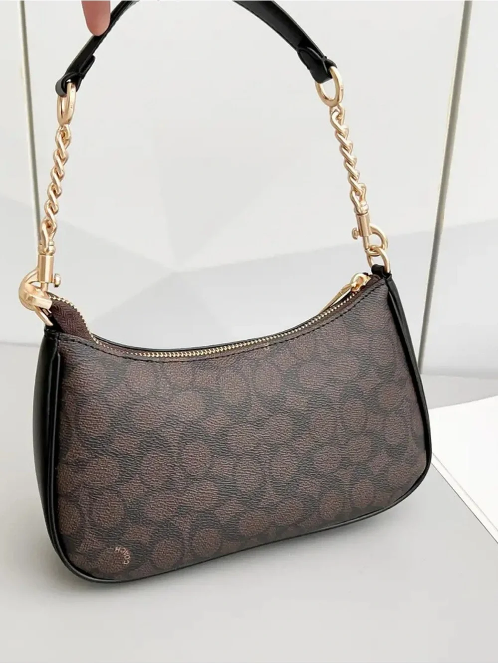 Coach Dark Brown Signature Chain Shoulder Crossbody